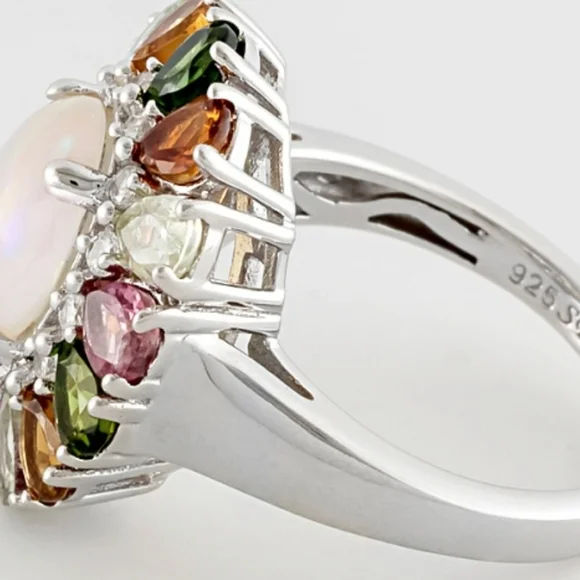 Genuine Ethiopian Opal & Multicolor Tourmaline Ring Sterling Silver Size 10! ✨️ - Picture 5 of 9